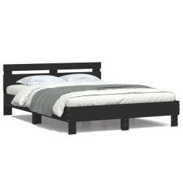 Estructura de cama con cabecero y luces LED negro 140x190 cm