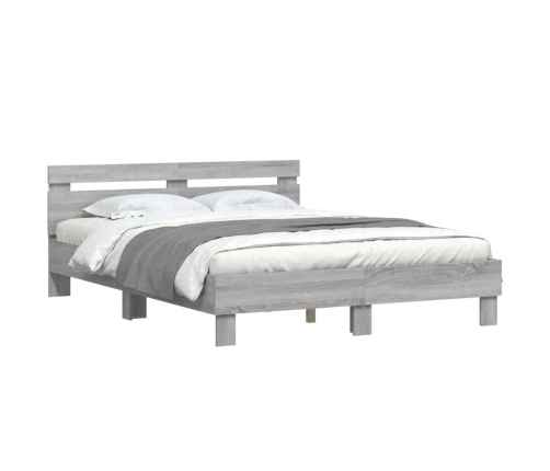 Estructura de cama cabecero y luces LED gris Sonoma 140x190 cm