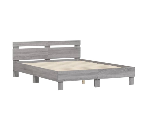 Estructura de cama cabecero y luces LED gris Sonoma 140x190 cm