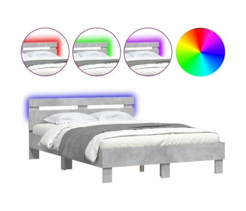 vidaXL Estructura de cama cabecero y luces LED gris hormigón 135x190cm