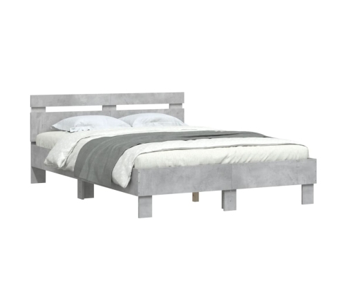 vidaXL Estructura de cama cabecero y luces LED gris hormigón 135x190cm