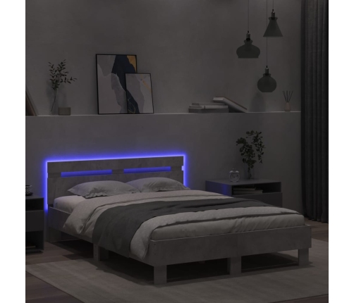 vidaXL Estructura de cama cabecero y luces LED gris hormigón 135x190cm