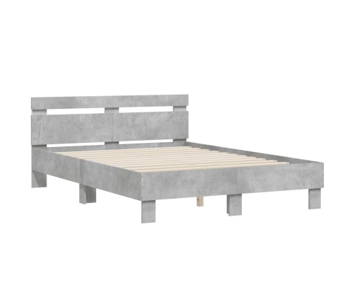 vidaXL Estructura de cama cabecero y luces LED gris hormigón 135x190cm