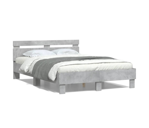 vidaXL Estructura de cama cabecero y luces LED gris hormigón 135x190cm