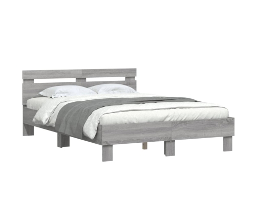 vidaXL Estructura de cama cabecero y luces LED gris Sonoma 135x190 cm