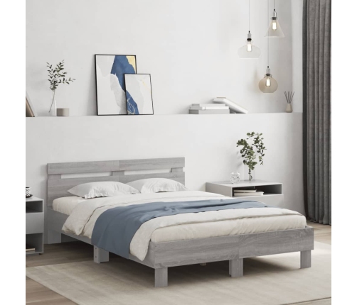 vidaXL Estructura de cama cabecero y luces LED gris Sonoma 135x190 cm