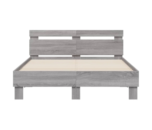 vidaXL Estructura de cama cabecero y luces LED gris Sonoma 135x190 cm