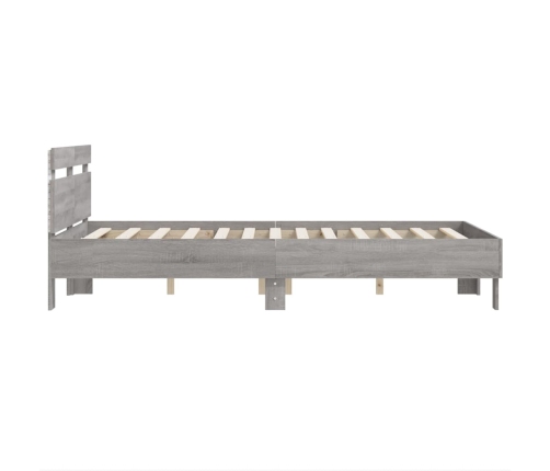 vidaXL Estructura de cama cabecero y luces LED gris Sonoma 135x190 cm