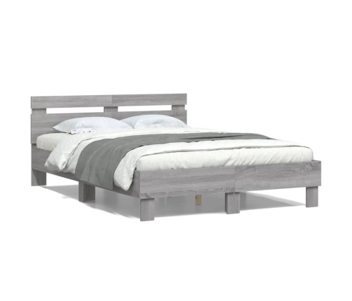 vidaXL Estructura de cama cabecero y luces LED gris Sonoma 135x190 cm