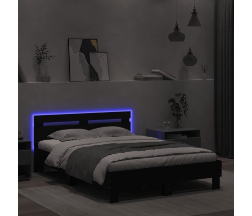 Estructura de cama con cabecero y luces LED negro 120x190 cm