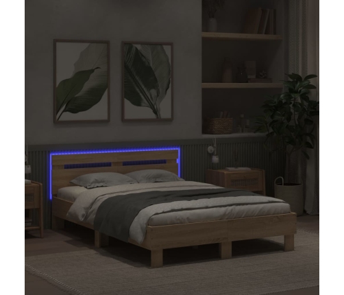 Estructura de cama cabecero y luces LED roble Sonoma 120x190 cm