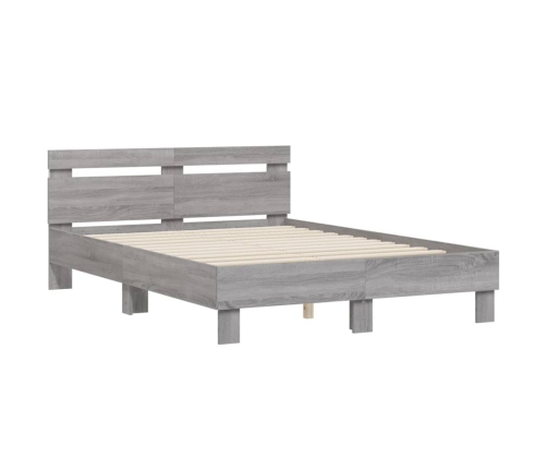 vidaXL Estructura de cama cabecero y luces LED gris Sonoma 120x190 cm