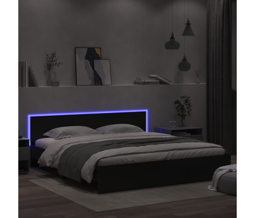 Estructura de cama con cabecero y luces LED negra 200x200 cm