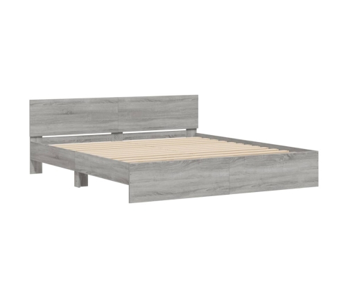 Estructura de cama cabecero y luces LED gris Sonoma 200x200 cm