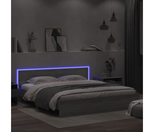 Estructura de cama cabecero y luces LED gris Sonoma 200x200 cm