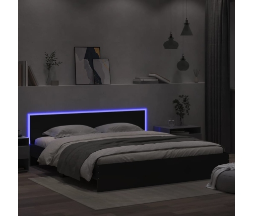 Estructura de cama cabecero y luces LED negra 180x200 cm