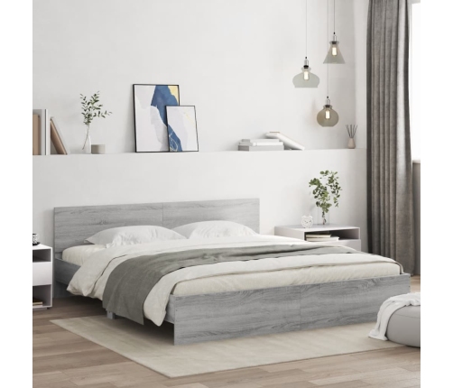 Estructura de cama cabecero y luces LED gris Sonoma 180x200 cm