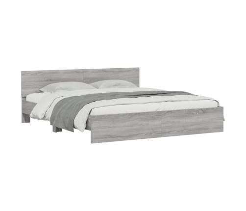 Estructura de cama cabecero y luces LED gris Sonoma 180x200 cm