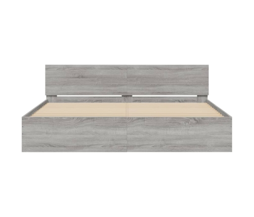 Estructura de cama cabecero y luces LED gris Sonoma 180x200 cm