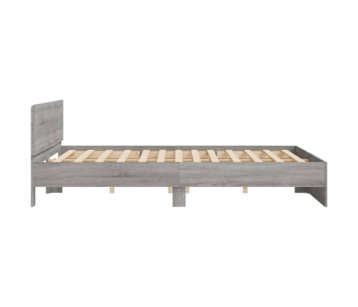 Estructura de cama cabecero y luces LED gris Sonoma 180x200 cm