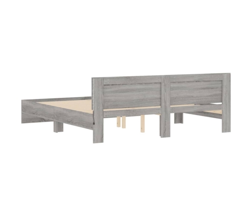 Estructura de cama cabecero y luces LED gris Sonoma 180x200 cm