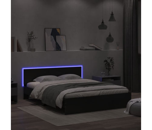 Estructura de cama cabecero y luces LED negra160x200 cm