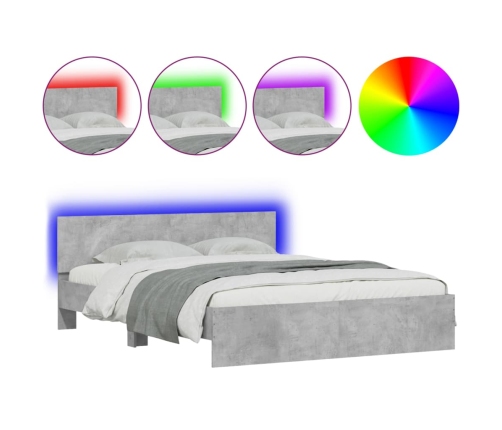 vidaXL Estructura de cama cabecero y luces LED gris hormigón 160x200cm