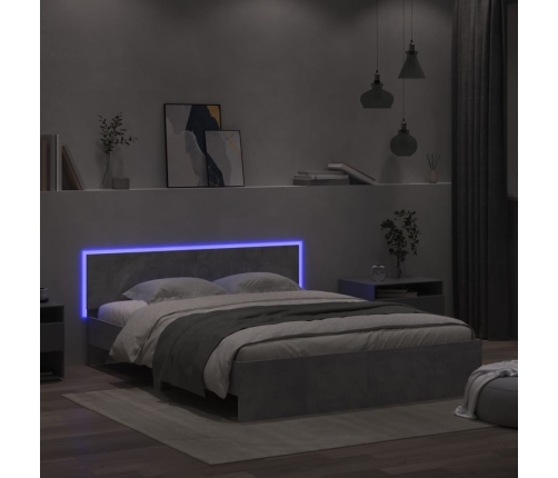 vidaXL Estructura de cama cabecero y luces LED gris hormigón 160x200cm