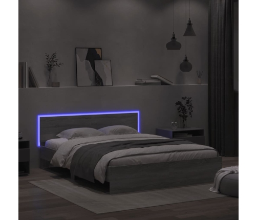 Estructura de cama cabecero y luces LED gris Sonoma 160x200 cm