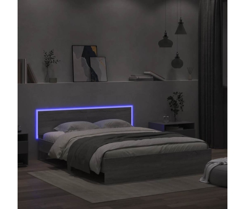 Estructura de cama cabecero y luces LED gris Sonoma 150x200 cm