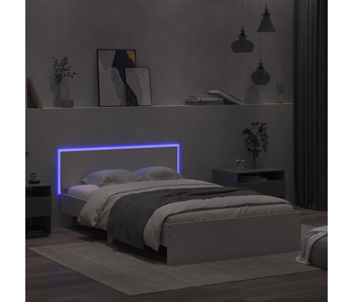 Estructura de cama con cabecero y luces LED blanco 140x200 cm