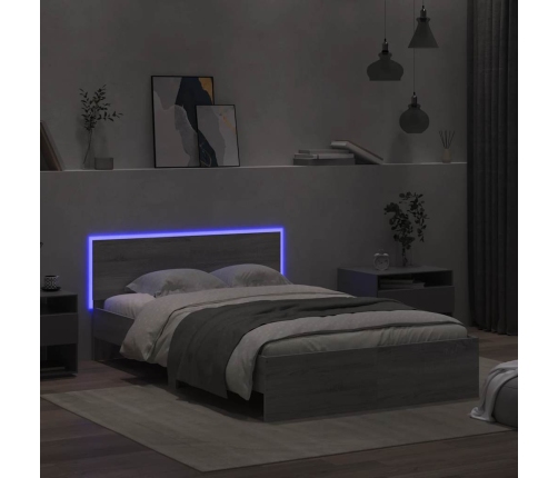 Estructura de cama cabecero y luces LED gris Sonoma 120x200 cm