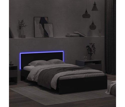 Estructura de cama con cabecero y luces LED negro 140x190 cm