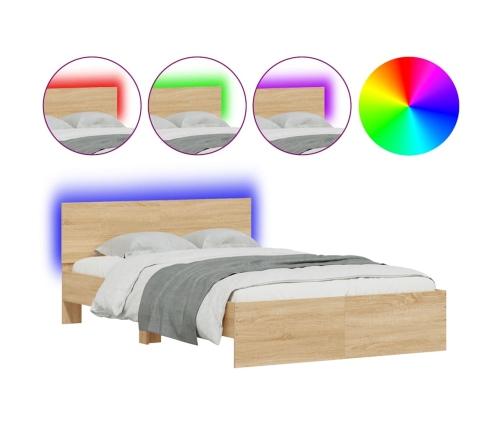 Estructura de cama cabecero y luces LED roble Sonoma 140x190 cm