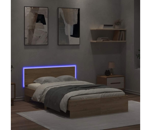 Estructura de cama cabecero y luces LED roble Sonoma 140x190 cm