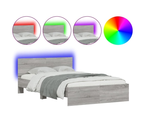 Estructura de cama cabecero y luces LED gris Sonoma 140x190 cm