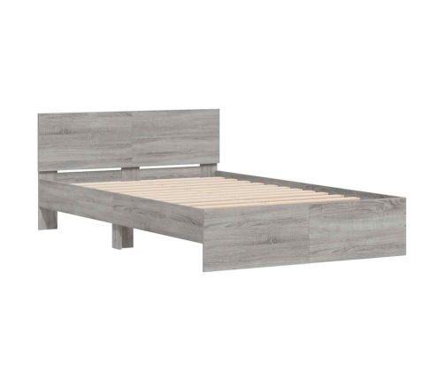 Estructura de cama cabecero y luces LED gris Sonoma 140x190 cm