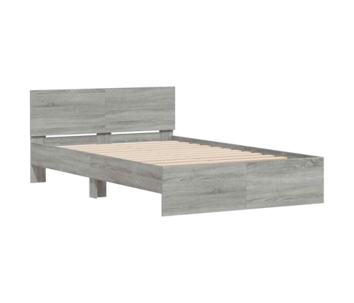 Estructura de cama cabecero y luces LED gris Sonoma 135x190 cm