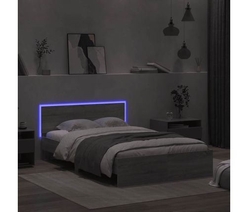 Estructura de cama cabecero y luces LED gris Sonoma 120x190 cm