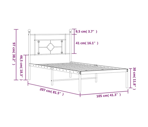 Estructura cama sin colchón con cabecero metal negro 100x200 cm