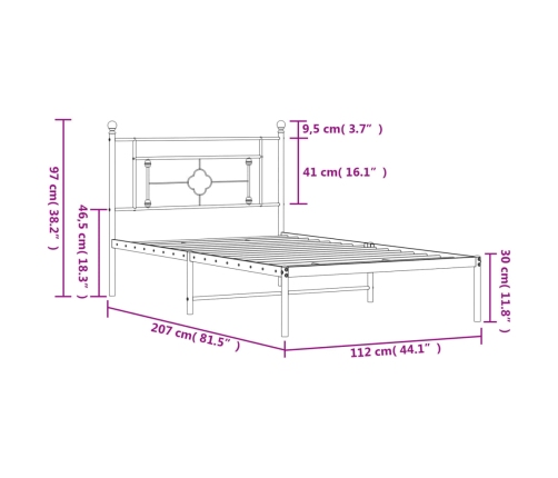 Estructura cama sin colchón con cabecero metal negro 107x203 cm