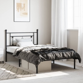 Estructura cama sin colchón con cabecero metal negro 107x203 cm
