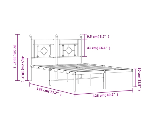 Estructura cama sin colchón con cabecero metal negro 120x190 cm