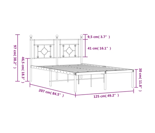 Estructura cama sin colchón con cabecero metal negro 120x200 cm