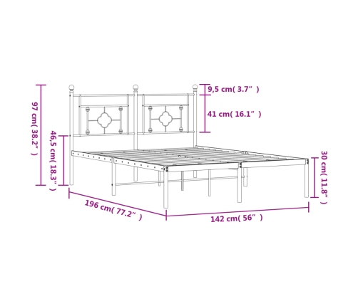 Estructura cama sin colchón con cabecero metal negro 135x190 cm