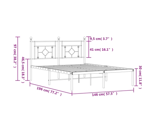 Estructura cama sin colchón con cabecero metal negro 140x190 cm