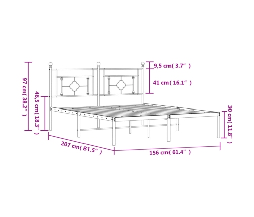 Estructura cama sin colchón con cabecero metal negro 150x200 cm