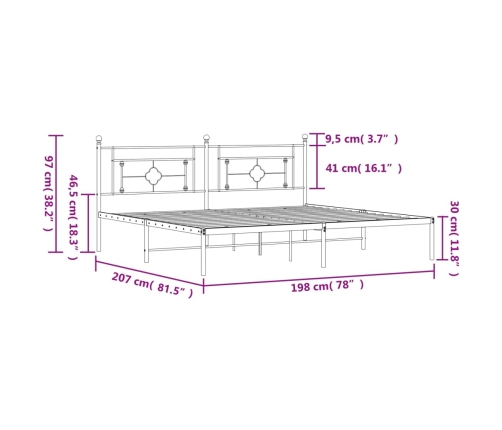 Estructura cama sin colchón con cabecero metal negro 193x203 cm