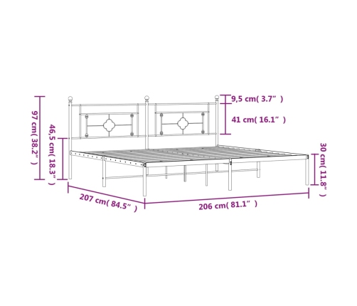 Estructura cama sin colchón con cabecero metal negro 200x200 cm