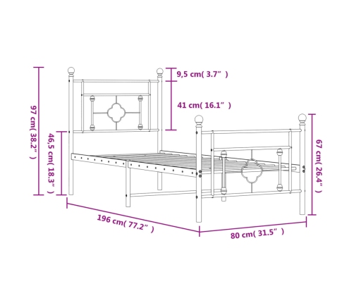 Estructura cama sin colchón con estribo metal negro 75x190 cm